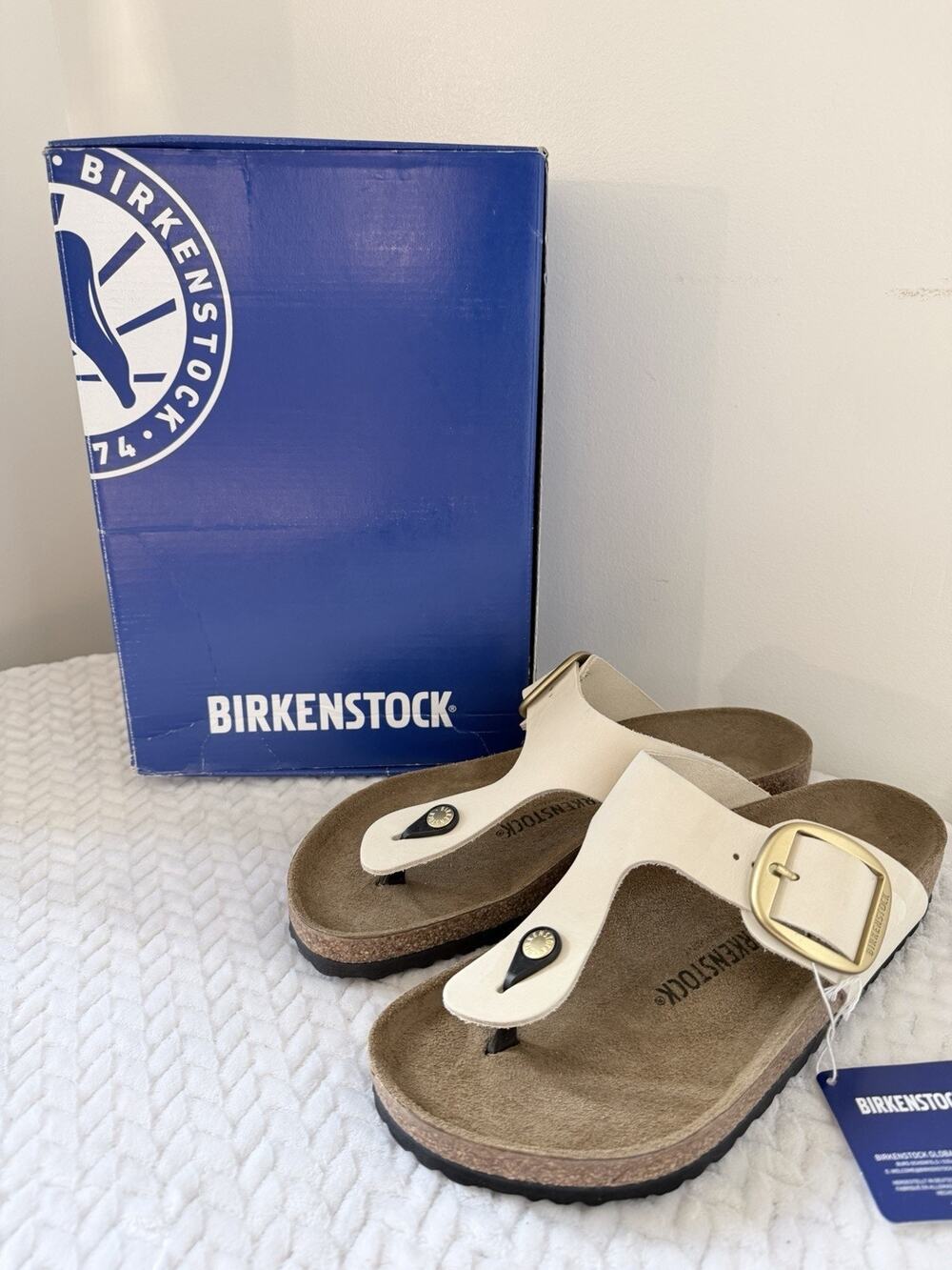 Birkenstock Leather GIZEH Big Buckle Ecru EU 42 US 11 Regular Fit 1026580